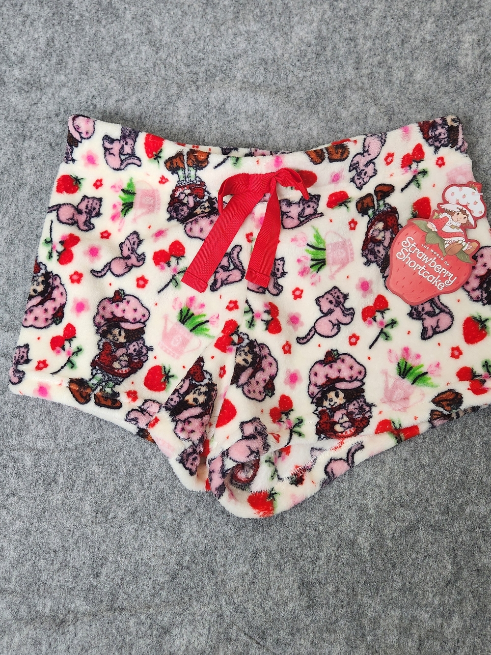 NWT Strawberry Shortcake Pajama Lounge Shorts Women's L White Pink Comfort Cozy